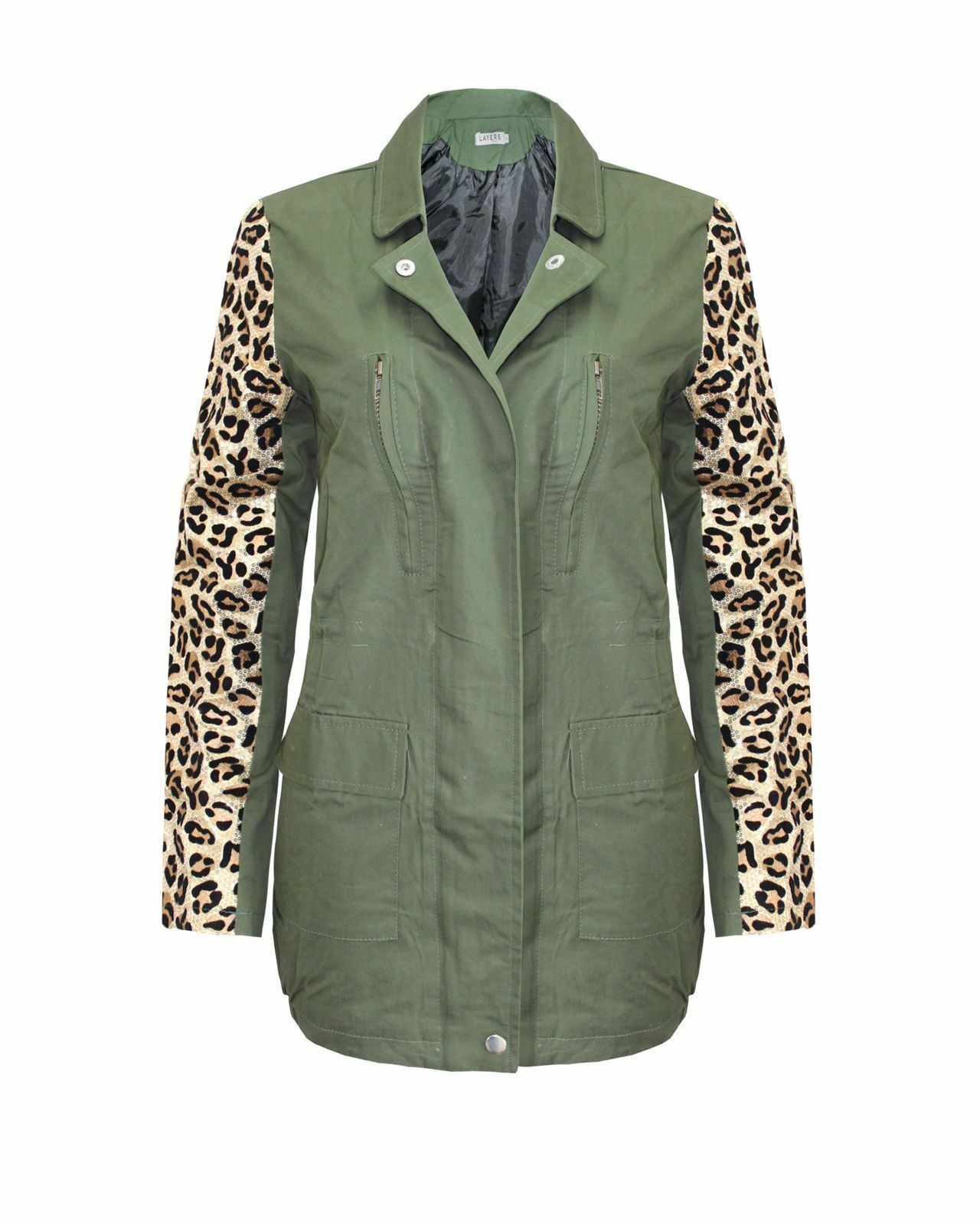 New Ladies Womens Embroidered Long Sleeve Collared Zip Up Parka Coat Jacket 8-16