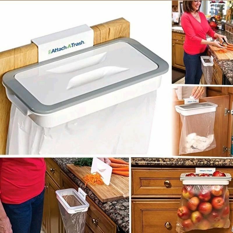 New Attach-A-Trash Hanging Trash Bag Holder Home Kitchen Dirt Rubbish Waste Bin