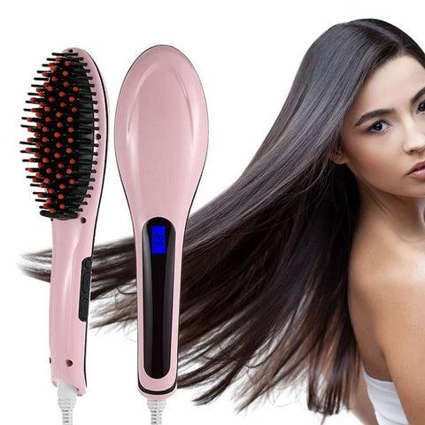 New Light Sleek LCD Fast Hair Straightener Brush Straight Ultra Smooth Hair Comb