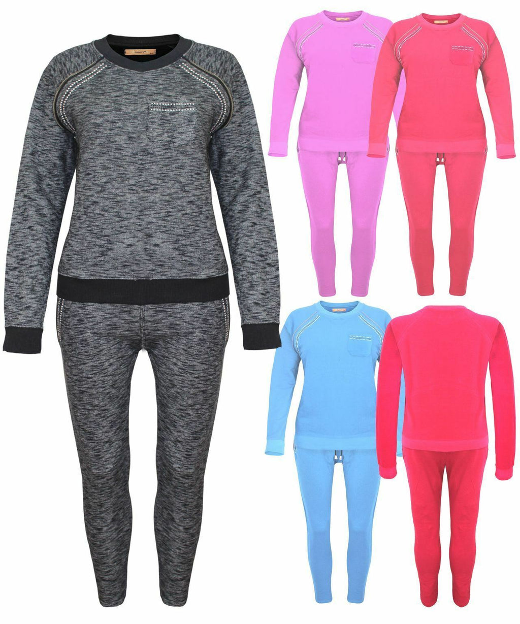 LADIES WOMENS QUALITY DIAMANTE FULL TRACKSUIT JOGGING GYM SUIT TROUSER TOP 8-16