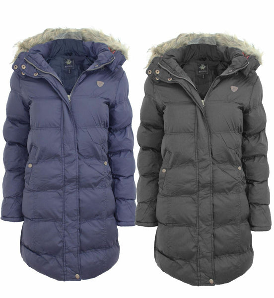 Ladies Women Detachable Faux Fur Hood Quilted Padded Puffer Parka Coat Jacket