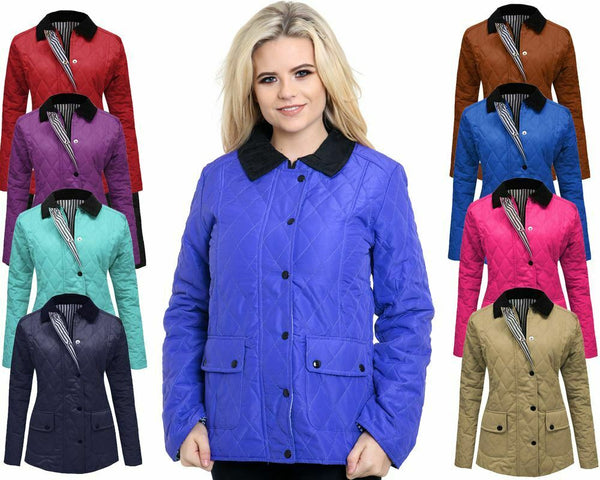 Ladies Womens Long Sleeve Quilted Padded Button Zip Top Jacket Coat Plus Sizes