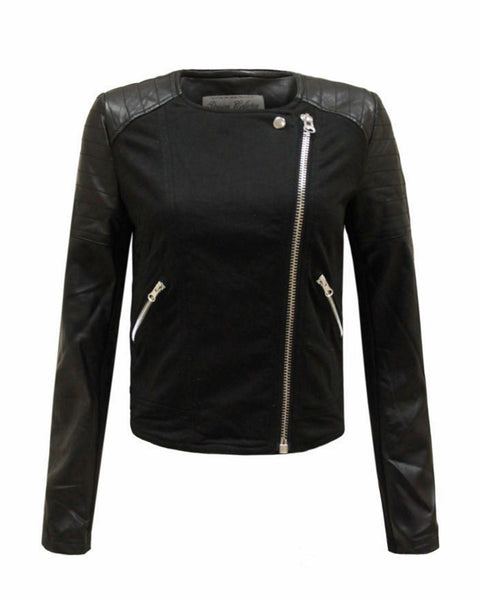 New Ladies Women Side Zipped Faux Leather PU PVC Crop Black Biker Jacket 8-14