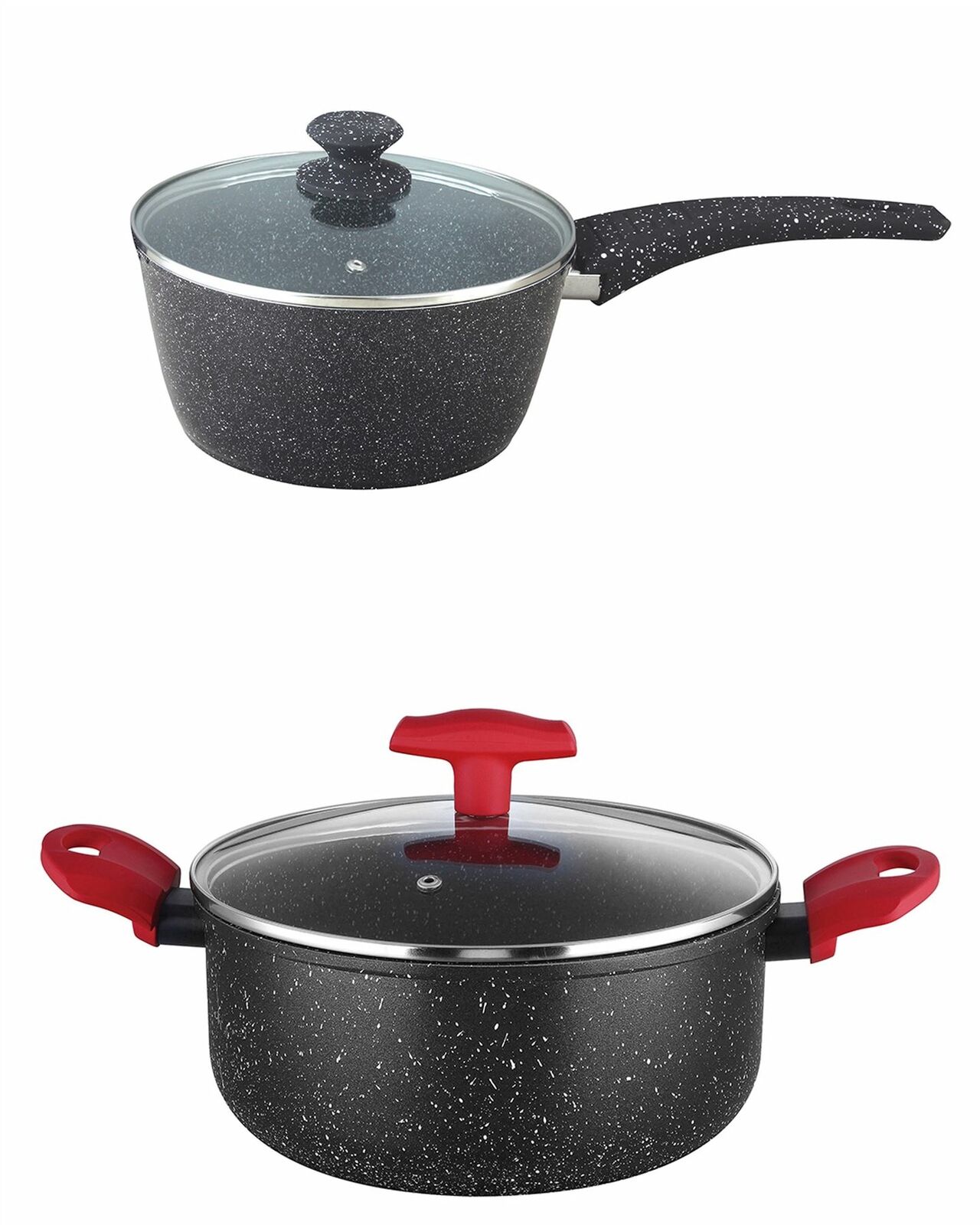 Aluminium Non Stick Saucepan Saucepot Casserole Glass Lid Forged Marble Coated