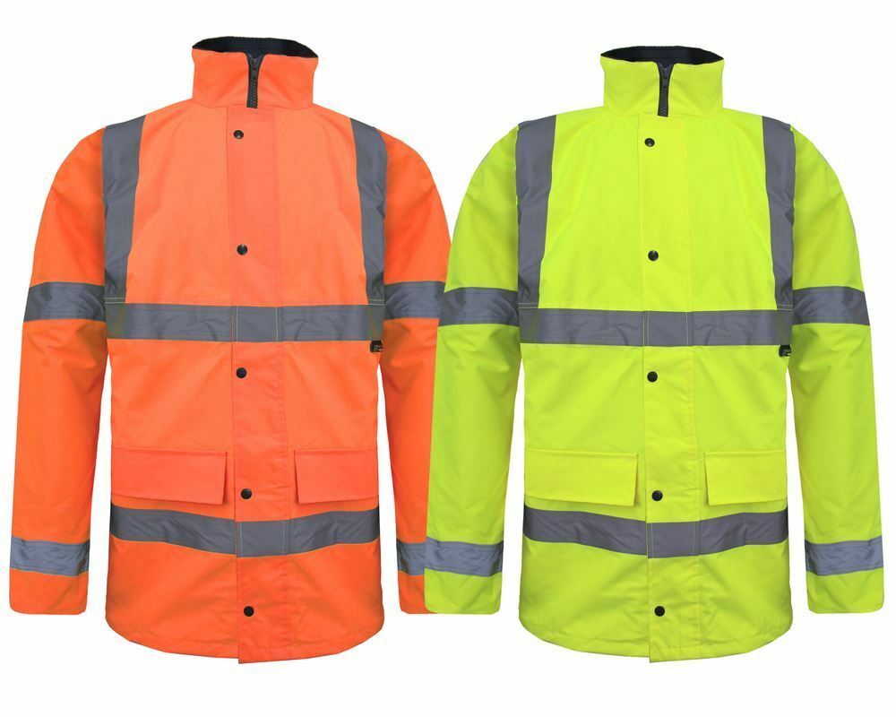 HI VIZ VISIBILITY WATERPROOF BOMBER JACKET STANDARD PARKA SAFETY WORK COAT 8-20
