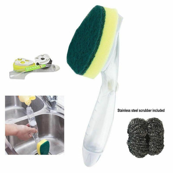 Soap Dispenser Scrubber Dish Wand Brush Scrub Refill Pan Kitchen Washing Potts