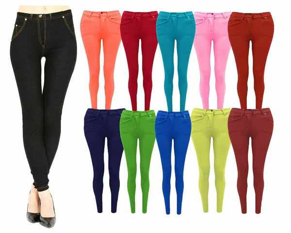 Ladies Women Girl Coloured Skinny Pocket Stretch Jeans Jeggings Leggings 8-14