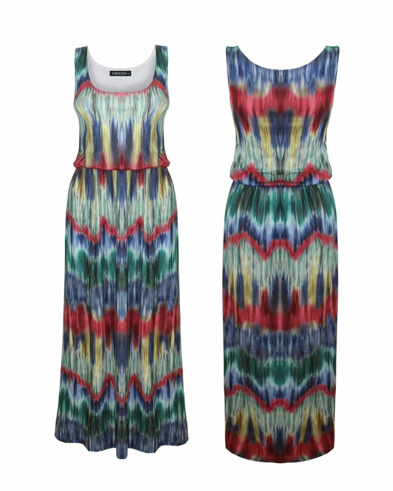 New Ladies Women Elasticised Waist Contrast Print Long Maxi Summer Beach Dress