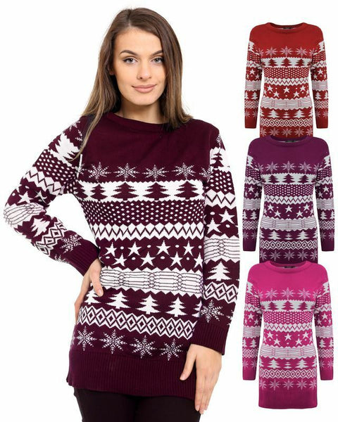 Ladies Womens Knitted Christmas Xmas Tree Fairisle Novelty Jumper Top Dress 8-16