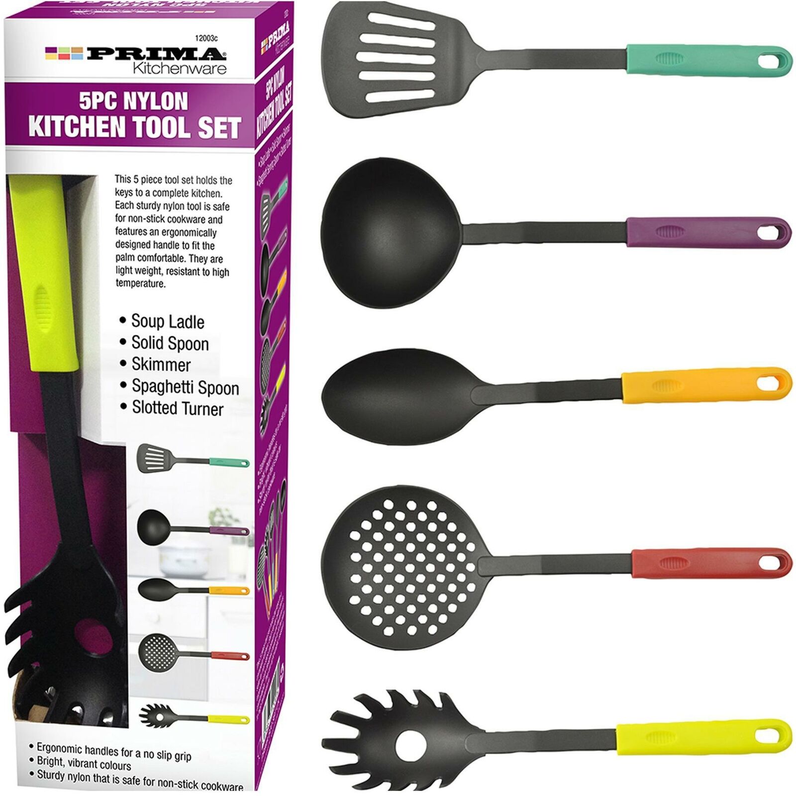 New Colourful Premium Quality 5 Pieces Non-stick Cooking Utensil Nylon Set