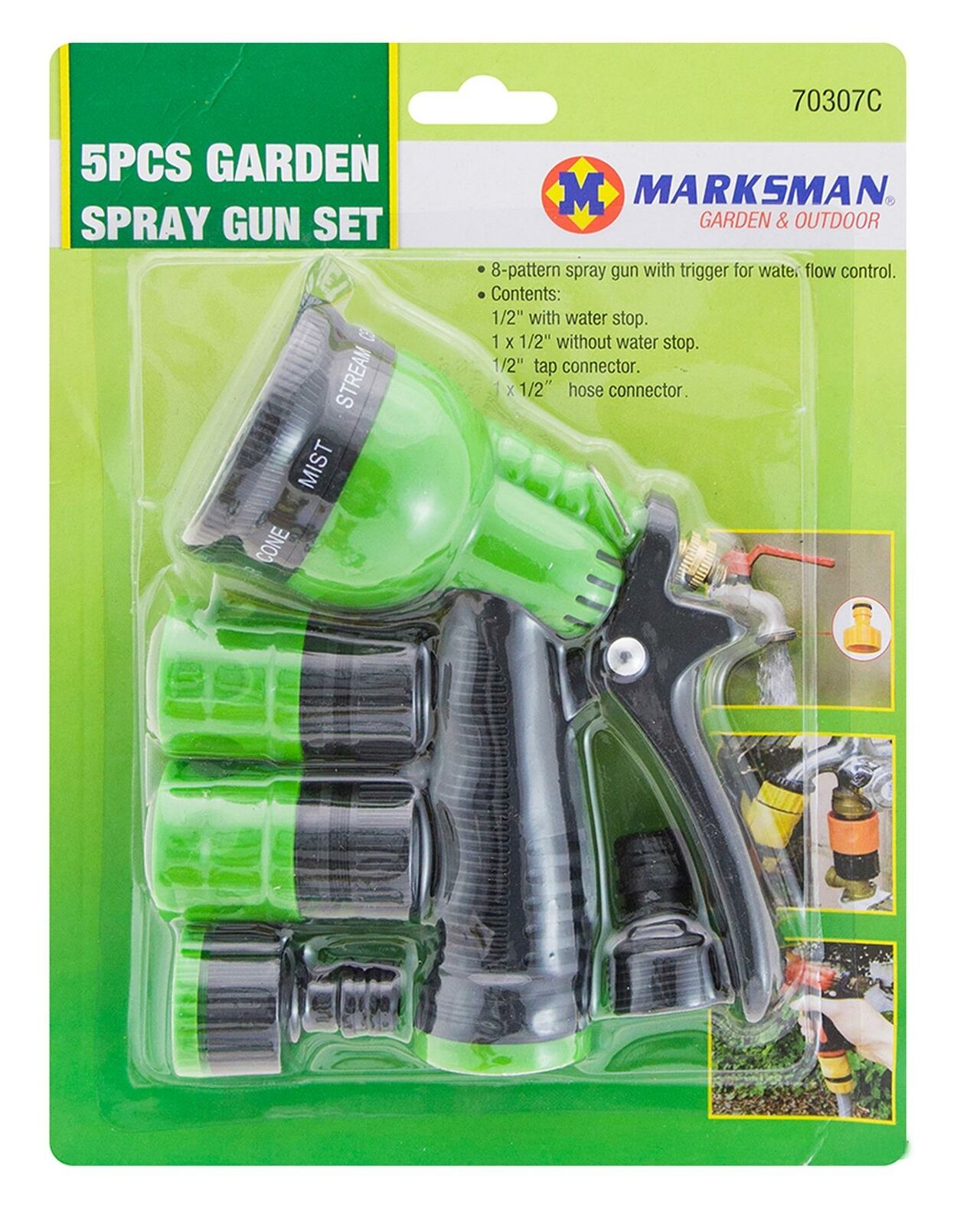 New 8 Dial Function Water Spray Gun Nozzle Garden Hose Pipe Connector Adaptor