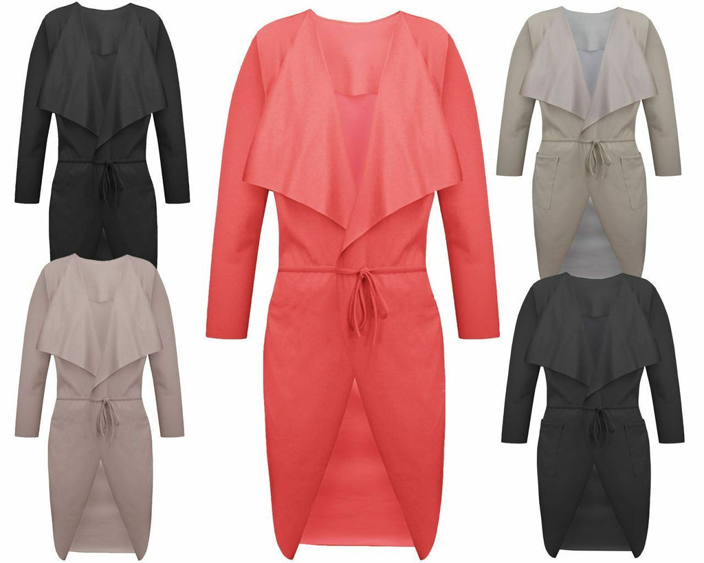 New Ladies Womens Italian Draped Coat Waterfall Cardigan Long Trench Cape 8-14