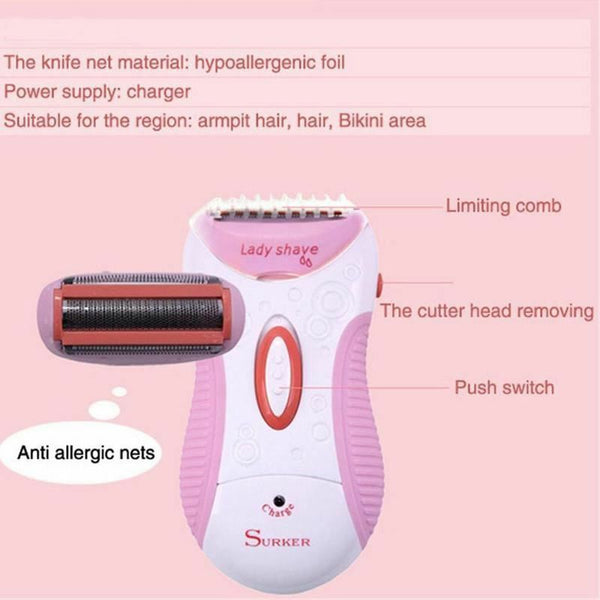 Lady Women Electric Washable Wireless Rechargeable Shaver Wet Dry Surker Trimmer