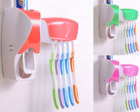 New Automatic Toothpaste Dispenser Toothbrush Holder Stand Wall Mounted Bathroom