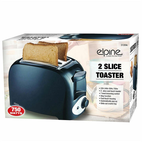 New Cool Touch 750w Two Slice Toaster Bread Automatically Pop Up UK Plug Black