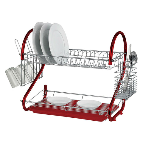 Prima 2 Tier Chrome Plate Dish Cup Cutlery Drainer Rack Drip Tray Plates Holder