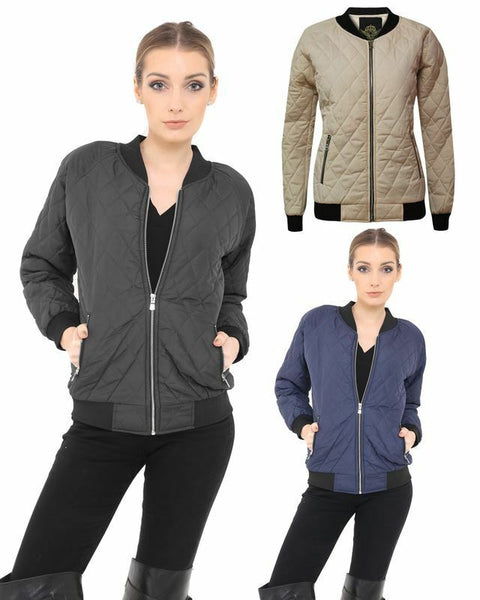 New Ladies Women Bomber Quilted Padded Puffer Zip Pocket Puffa Coat Jacket Top