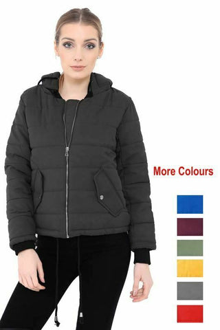 Long Sleeve Quilted Puffer Padded Hooded Warm Bubble Ladies Women Coat Jacket