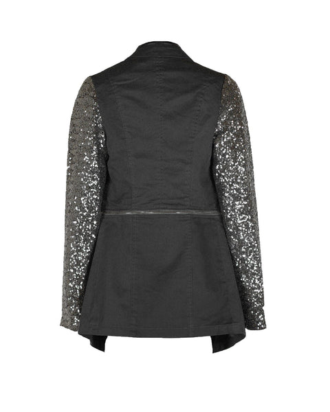 Ladies Women Sequin Sleeve Coat Detachable Bottom Black Jacket Top Size S M L Xl