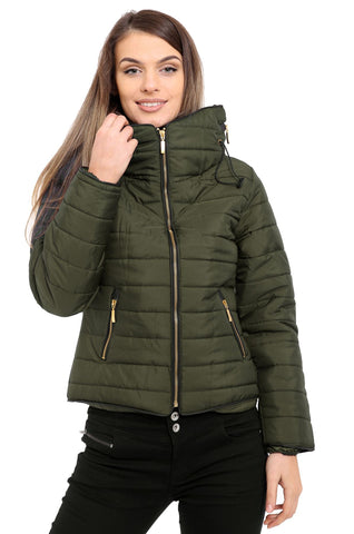 New Ladies Womens Quilted Padded Puffer Bubble Fur Collar Warm Thick Jacket Coat