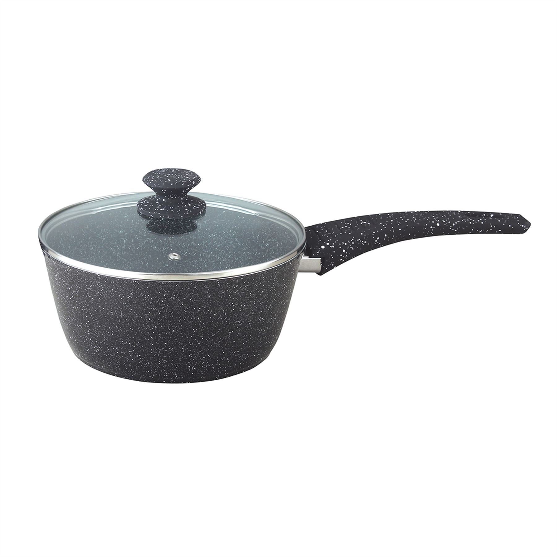 Aluminium Non Stick Saucepan Saucepot Casserole Glass Lid Forged Marble Coated