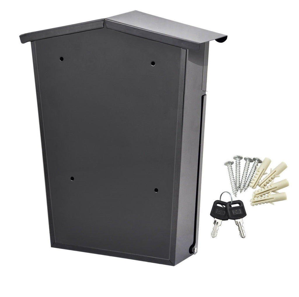 NEW LARGE STEEL POST BOX POSTBOX LOCKABLE OUTSIDE LETTER MAIL WALL MOUNTED KEYS
