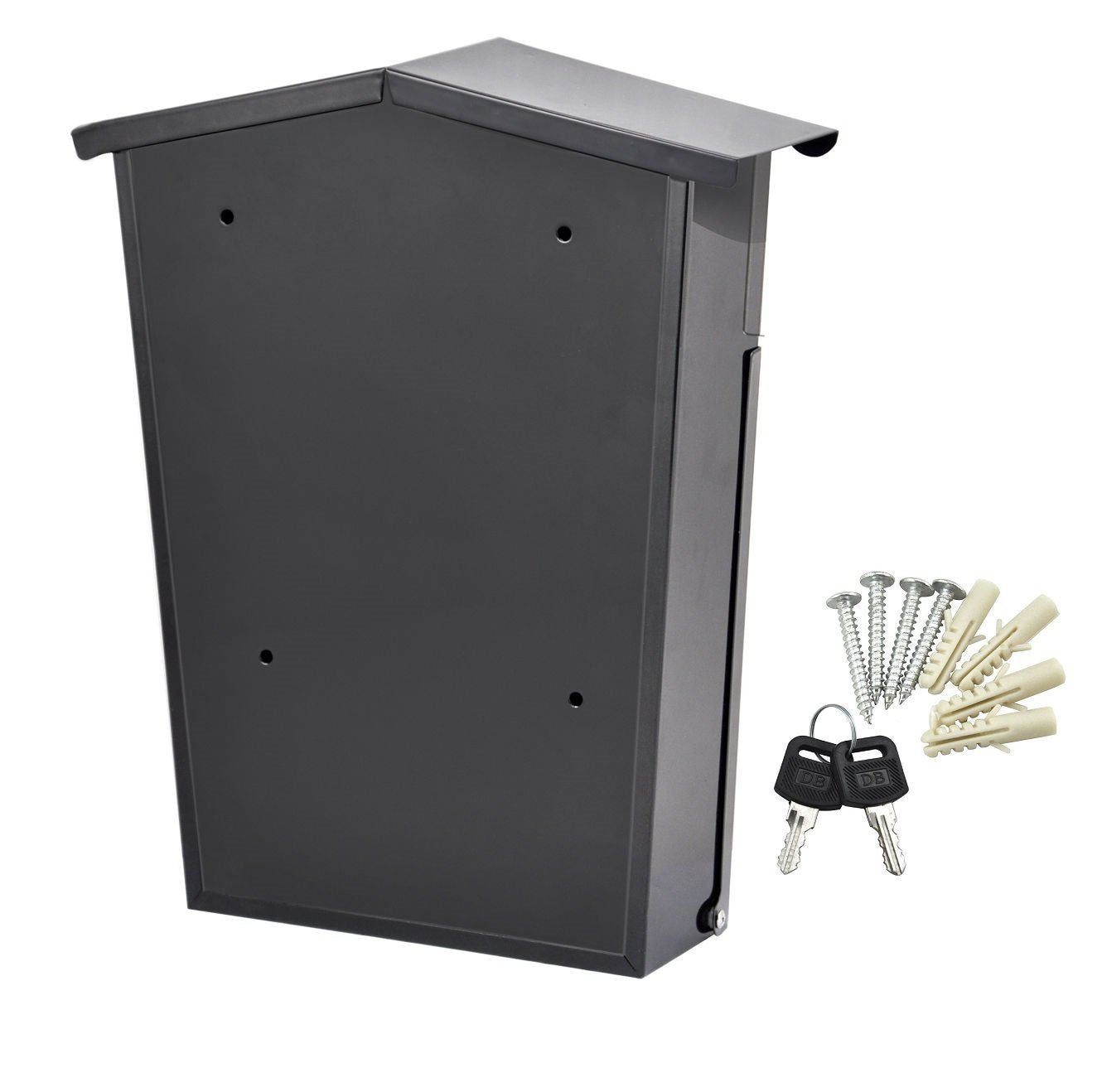 NEW LARGE STEEL POST BOX POSTBOX LOCKABLE OUTSIDE LETTER MAIL WALL MOUNTED KEYS