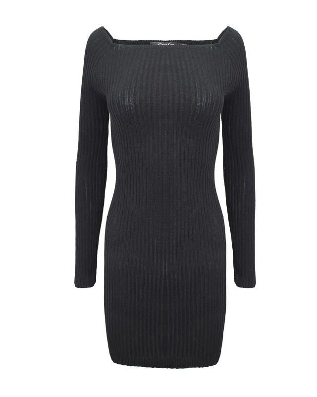 Ladies Women Knitted Slash Neck Off Shoulder Bardot Ribbed Knit Dress Sweater