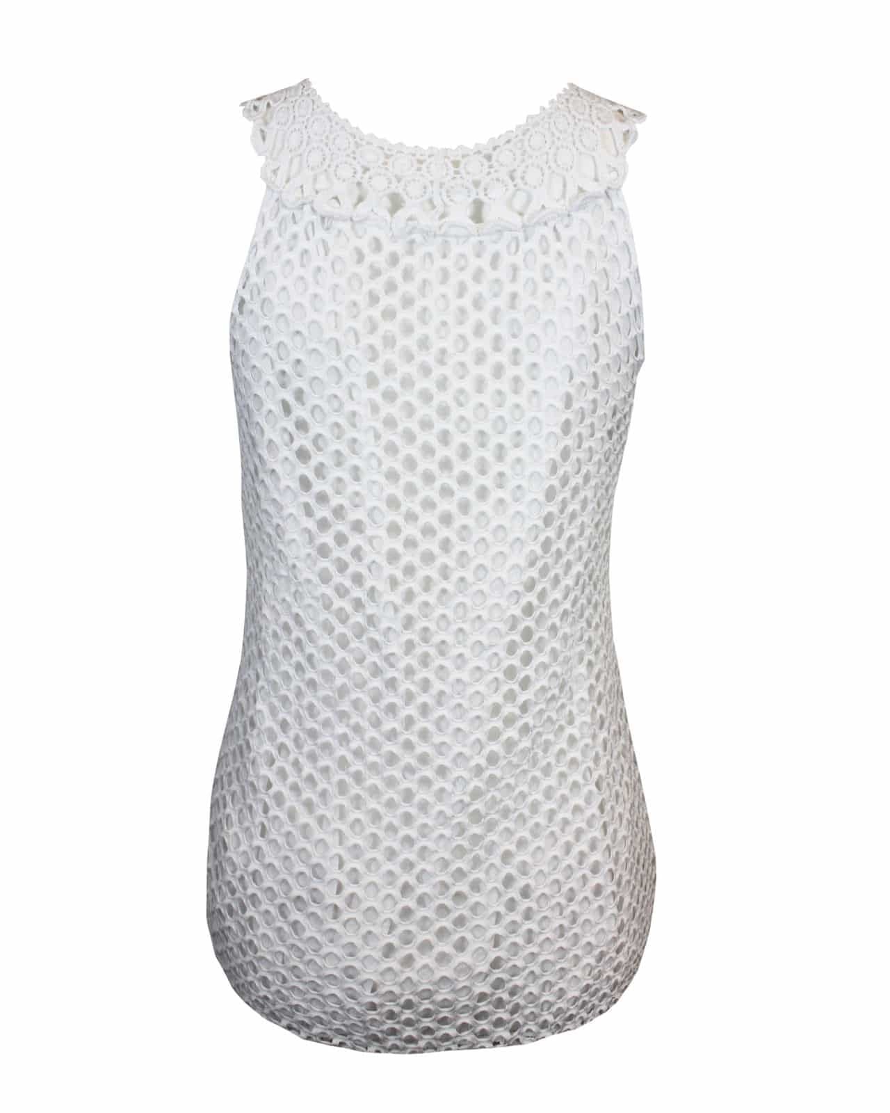 LADIES WOMENS VEST TWIN SET ITALIAN CROCHET LACE INSERT TOP SHIRT JUMPETR 8-12