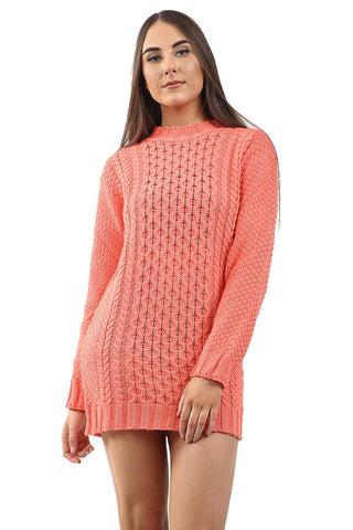 New Ladies Women Knitted Long Sleeve Cable Knit Jumper Stretch Dress Top Sweater