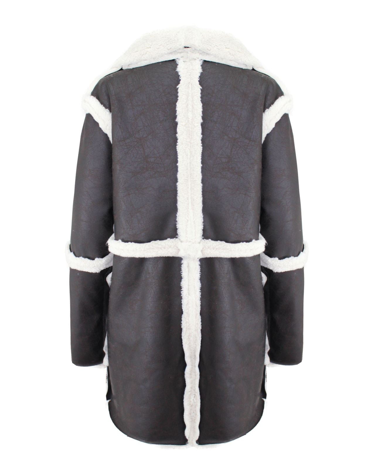 Ladies Women Fur Lined Italian Patchwork Open Cardigan Warm Jacket Collar Coat