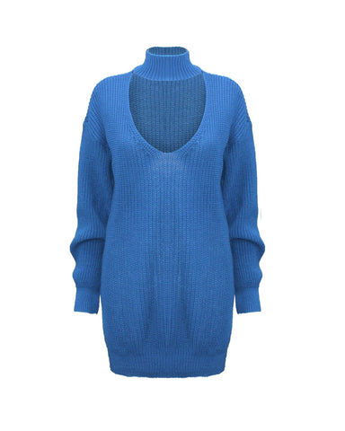 New Ladies Women Knitted Long Sleeve Choker Neck Colour Jumper Top Sweater 8-18