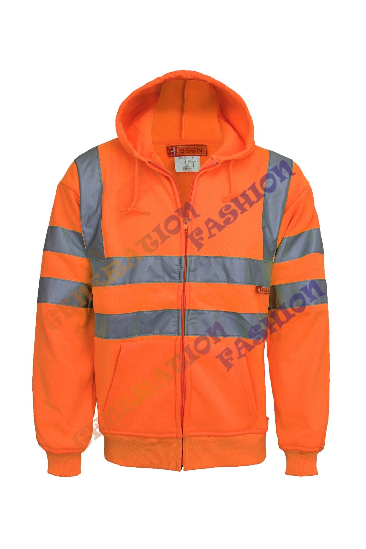 UNISEX HI VIZ VIS FLEECE HOODED ZIP SWEATSHIRT SAFETY JACKET WORKWEAR TOP 8-18