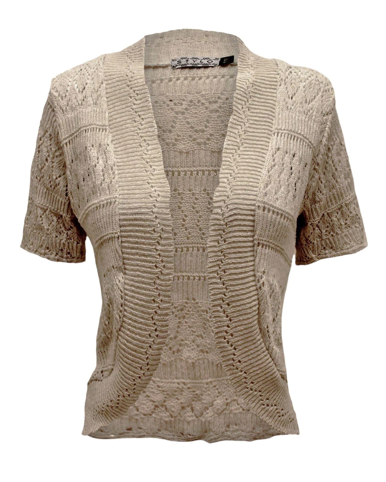 New Ladies Crochet Knitted Bolero Shrug Cardigan Womens Cropped Dress Top 8-14