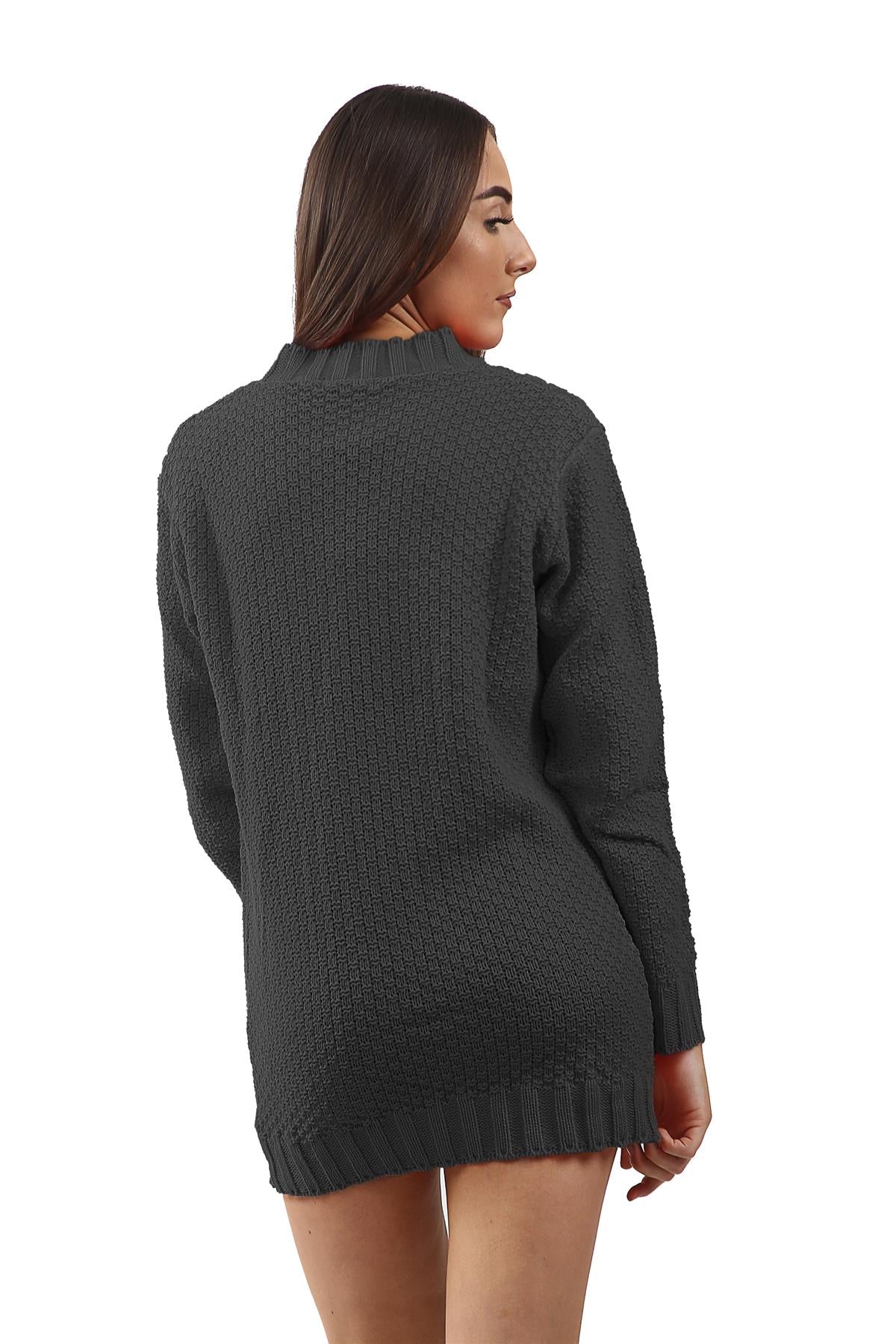 New Ladies Women Knitted Long Sleeve Cable Knit Jumper Stretch Dress Top Sweater