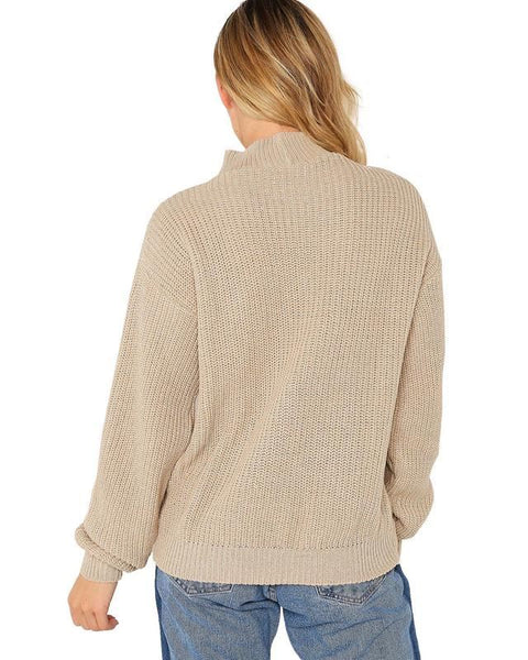 Ladies Women Long Sleeves Knitted Choker Tie Neck Baggy Jumper Top Sweater Beige