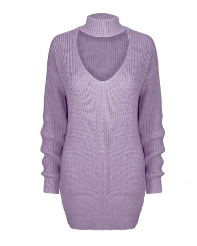 New Ladies Women Knitted Long Sleeve Choker Neck Colour Jumper Top Sweater 8-18