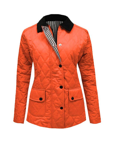 New Ladies Womens Quilted Padded Collar Buttoned Zipped Jacket Thick Coat Top