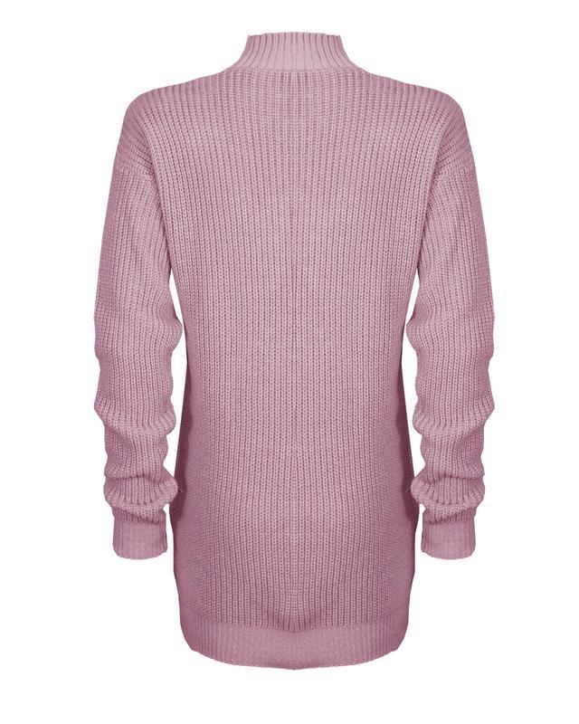 New Ladies Women Knitted Long Sleeve Choker Neck Colour Jumper Top Sweater 8-18
