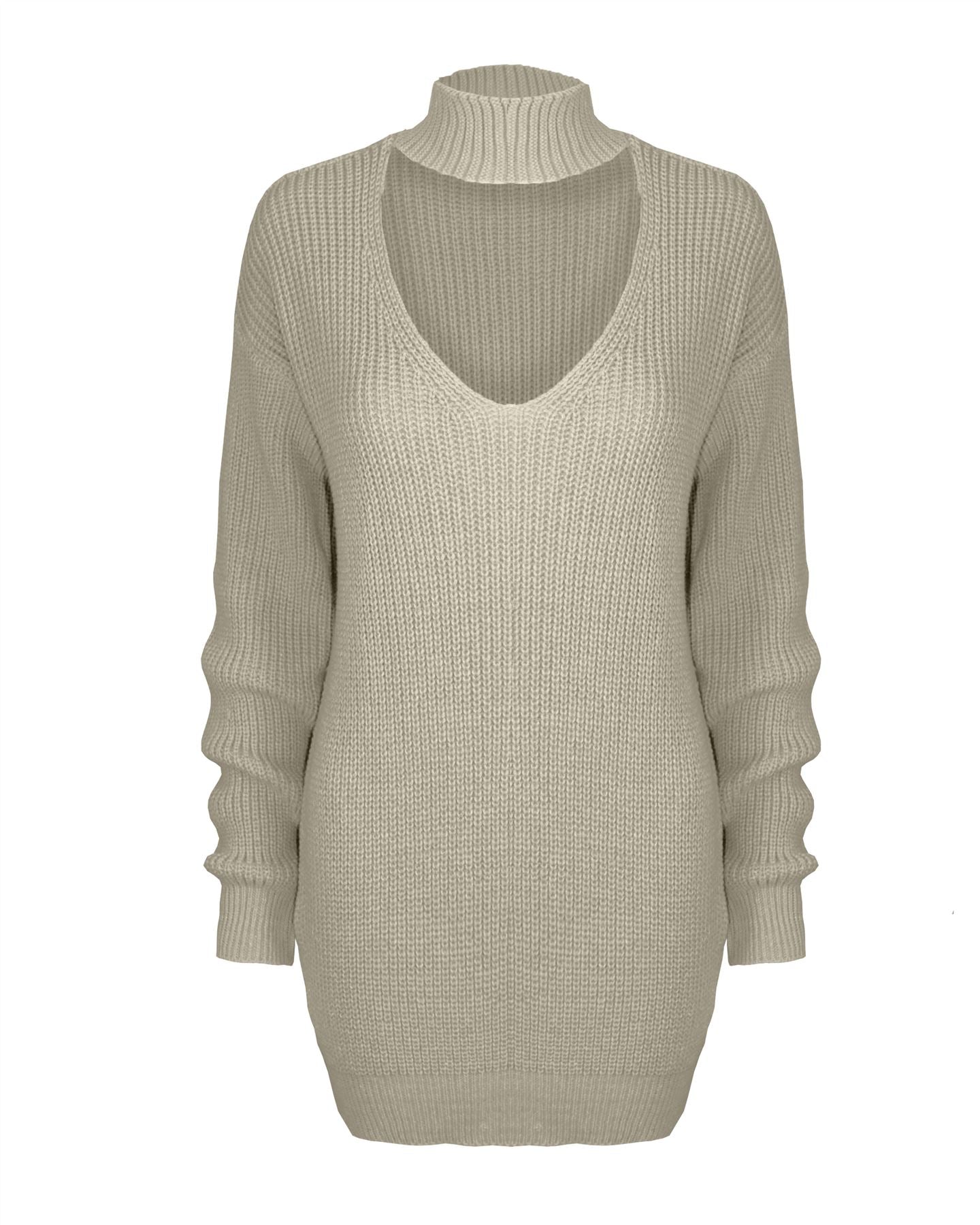 New Ladies Women Knitted Long Sleeve Choker Neck Colour Jumper Top Sweater 8-18