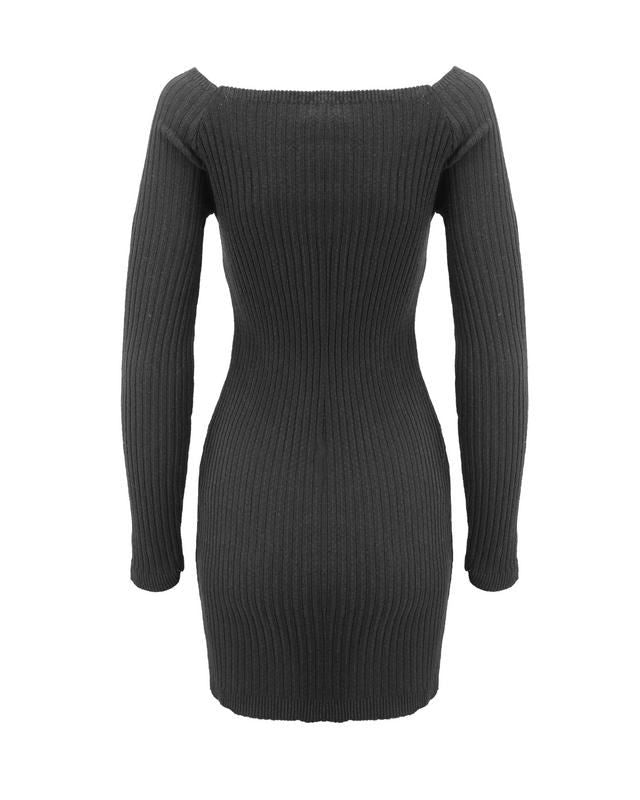 Ladies Women Knitted Slash Neck Off Shoulder Bardot Ribbed Knit Dress Sweater