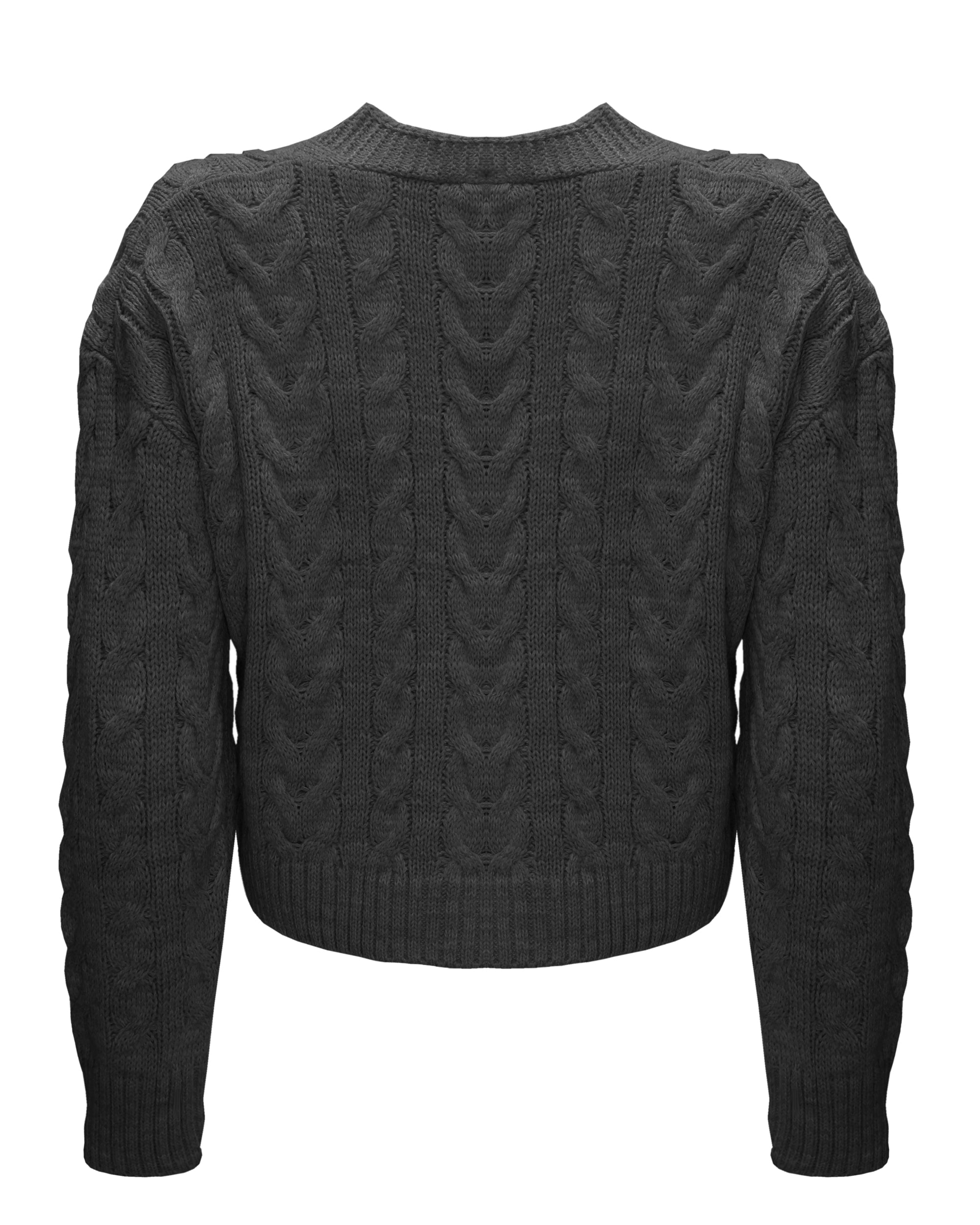 Women Cable Knit Cropped Cardigan Black