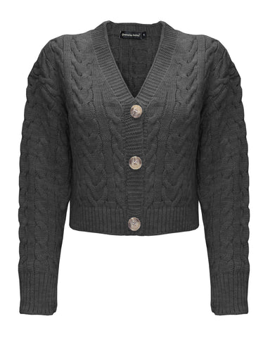 Women Cable Knit Cropped Cardigan Black