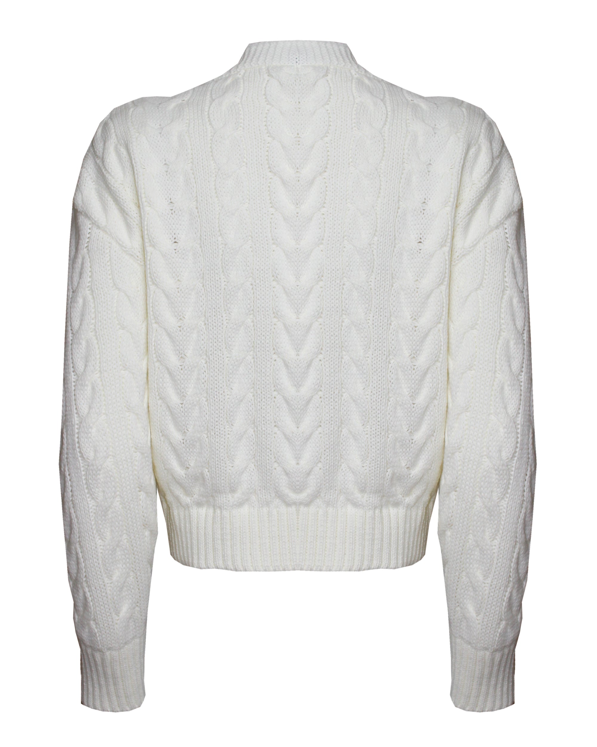 Women Cable Knit Cropped Cardigan Off-White