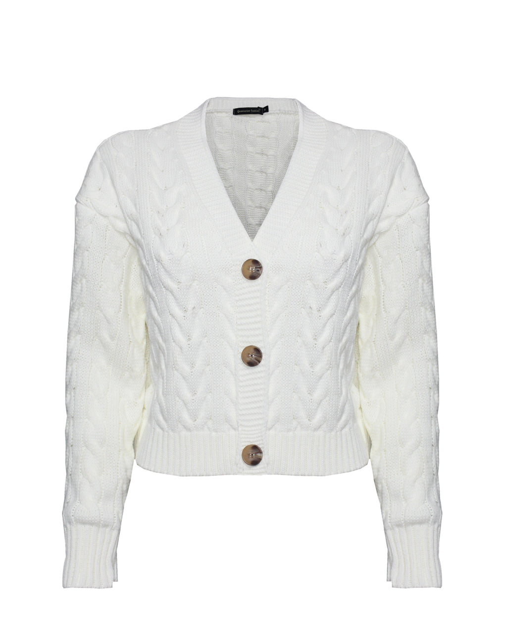 Women Cable Knit Cropped Cardigan Off-White
