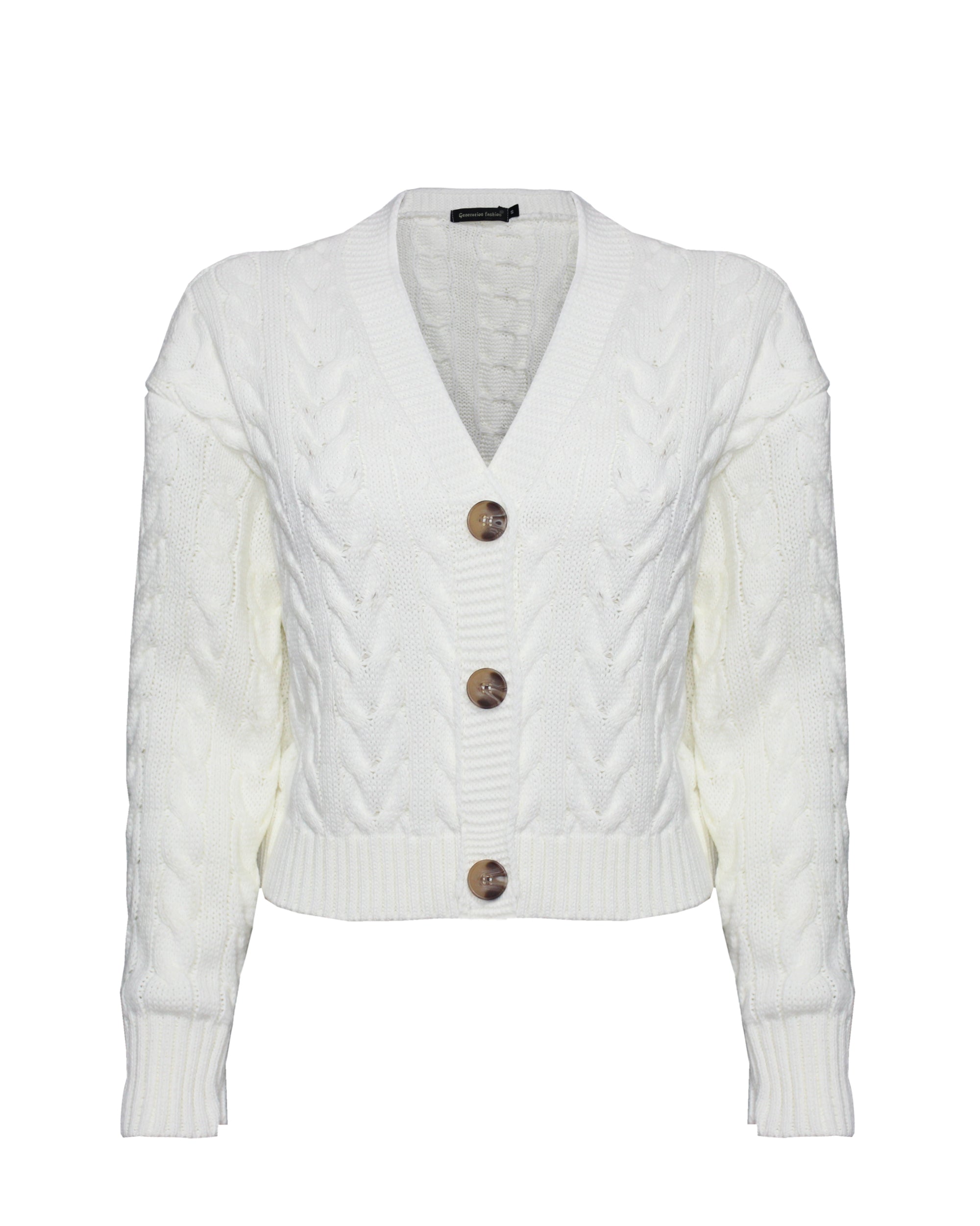 Women Cable Knit Cropped Cardigan Off-White