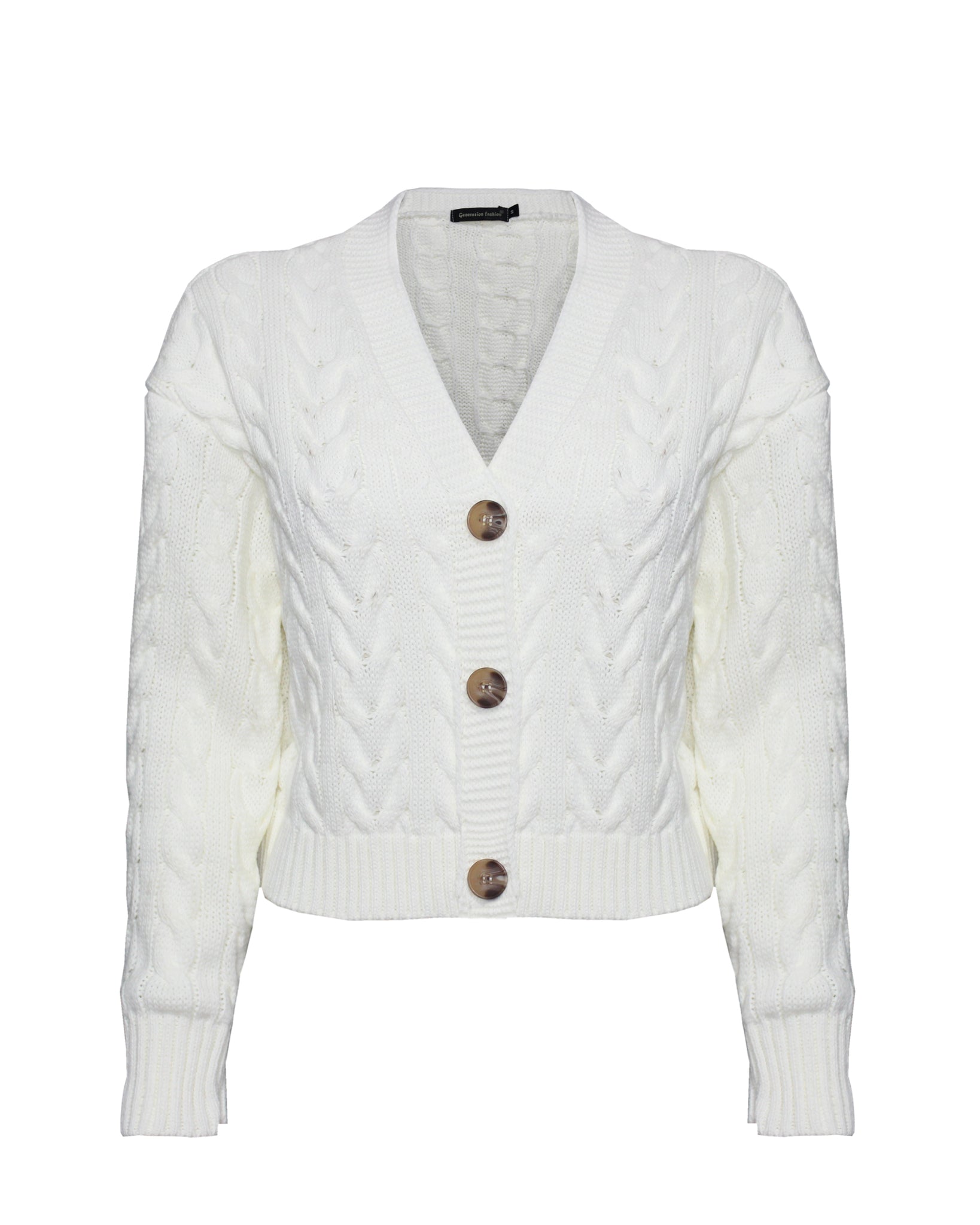 Women Cable Knit Cropped Cardigan Off-White