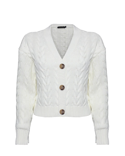 Women Cable Knit Cropped Cardigan Off-White