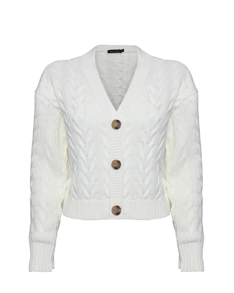 Women Cable Knit Cropped Cardigan Off-White