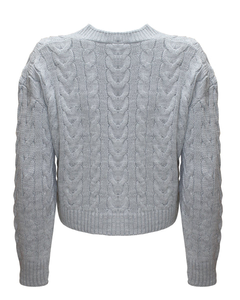 Women Cable Knit Cropped Cardigan Grey